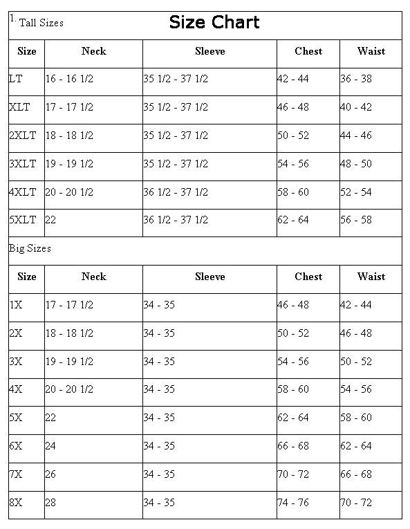 Stafford Big And Size Chart